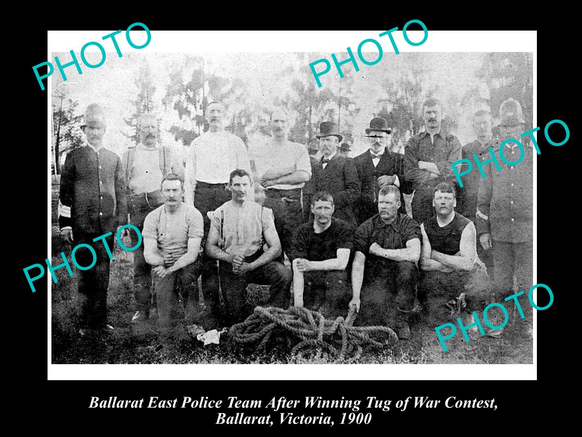 OLD LARGE HISTORICAL PHOTO OF THE BALLARAT POLICE TUG O WAR TEAM c1900, VICTORIA