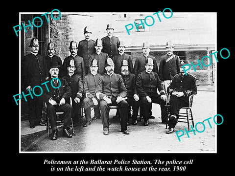 OLD LARGE HISTORICAL PHOTO OF BALLARAT VICTORIA, GROUP OF POLICE AT STATION 1900