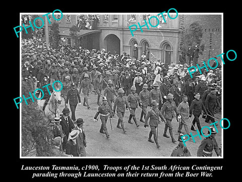 OLD LARGE HISTORICAL PHOTO OF LAUNCESTON TASMANIA, BOER WAR TROOPS PARADE c1900