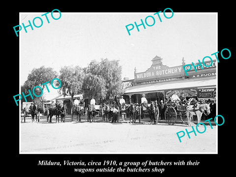 OLD LARGE HISTORICAL PHOTO OF MILDURA VICTORIA, VIEW OF THE BUTCHER SHOP c1910