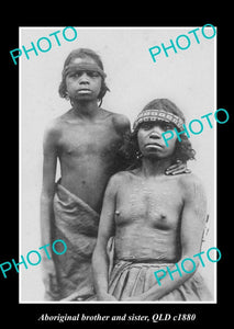 OLD LARGE HISTORICAL PHOTO OF ABORIGINAL BROTHER & SISTER, c1880 QUEENSLAND