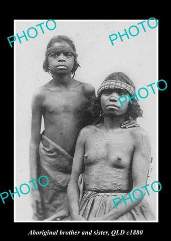 OLD LARGE HISTORICAL PHOTO OF ABORIGINAL BROTHER & SISTER, c1880 QUEENSLAND