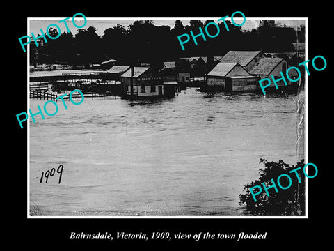 OLD LARGE HISTORIC PHOTO OF BAIRNSDALE VICTORIA, VIEW OF THE 1909 TOWN FLOODS