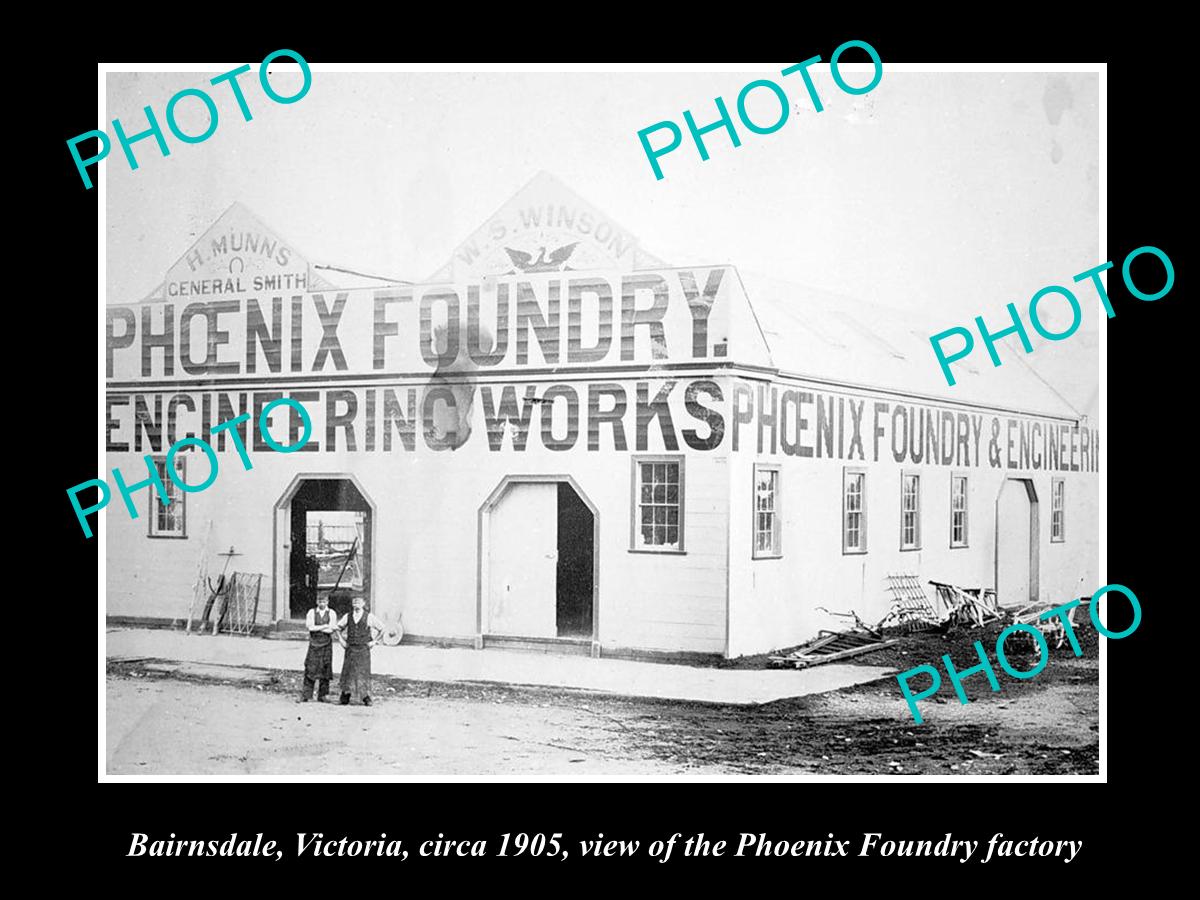 OLD LARGE HISTORIC PHOTO OF BAIRNSDALE VICTORIA, PHOENIX FOUNDRY FACTORY c1905