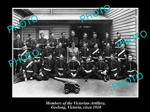 OLD LARGE HISTORIC PHOTO OF MEMBERS OF THE VICTORIAN ARTILLERY, GEELONG VIC 1910