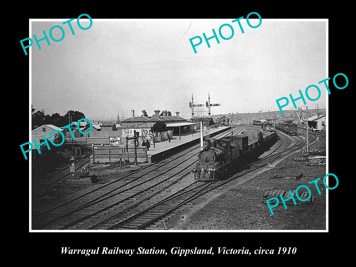 OLD LARGE HISTORIC PHOTO OF WARRAGUL VICTORIA, VIEW OF THE RAILWAY STATION 1910