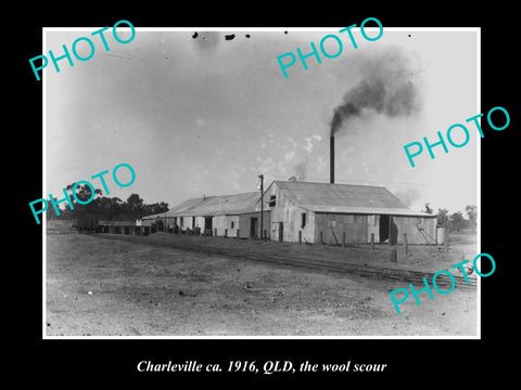 OLD LARGE HISTORIC PHOTO OF CHARLEVILLE QLD, THE OLD WOOL SCOUR BUILDING c1916