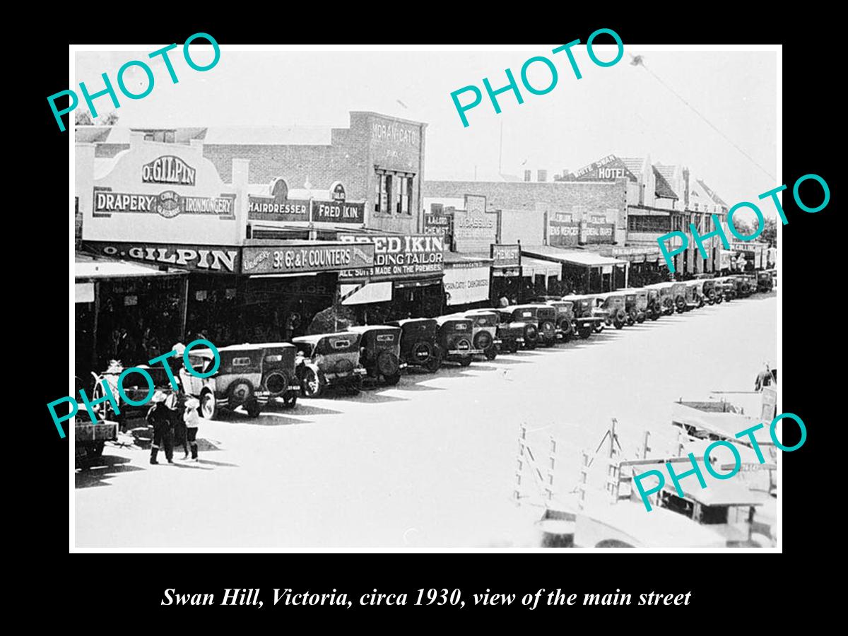 OLD LARGE HISTORIC PHOTO OF SWAN HILL VICTORIA, VIEW OF THE MAIN STREET c1930