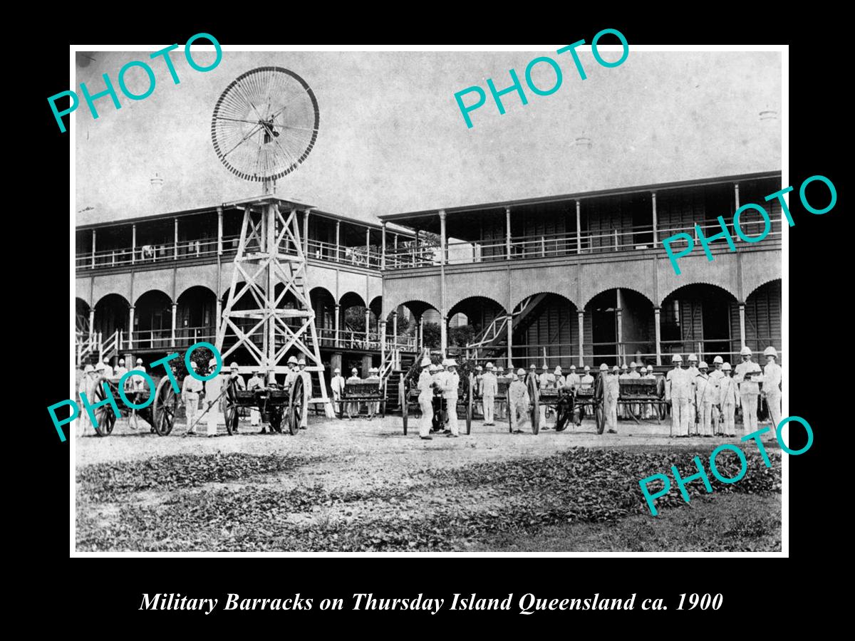 OLD LARGE HISTORIC PHOTO OF THE THURSDAY ISLAND MILITARY BARRACK c1900 QLD