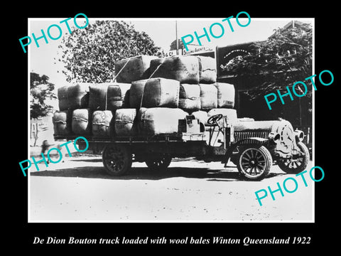 OLD LARGE HISTORIC PHOTO OF WINTON QLD, A DE DION BOUTON TRUCK WITH WOOL c1922