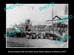 OLD LARGE HISTORIC PHOTO OF WINTON QLD, TRUCKS LOADED WITH WOOL FROM VINDEX 1917