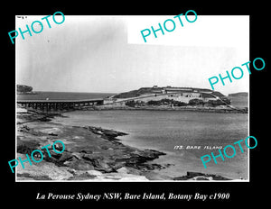 OLD LARGE HISTORIC PHOTO OF LA PEROUSE NSW, VIEW OF BARE ISLAND BOTANY BAY c1900