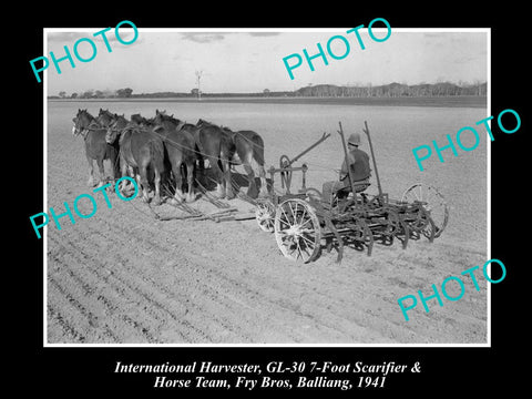 OLD HISTORIC PHOTO OF INTERNATIONAL HARVESTER GL-30 SCARIFIER HORSE TEAM 1941