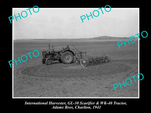 OLD HISTORIC PHOTO OF INTERNATIONAL HARVESTER GL-30 SCARIFIER WK-40 TRACTOR 1941