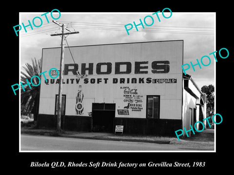 OLD LARGE HISTORIC PHOTO OF BILOELA QLD, THE RHODES SOFT DRINK FACTORY c1983