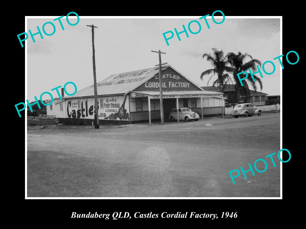 OLD LARGE HISTORIC PHOTO OF BUNDABERG QLD, THE CASTLES CORDIAL FACTORY c1946