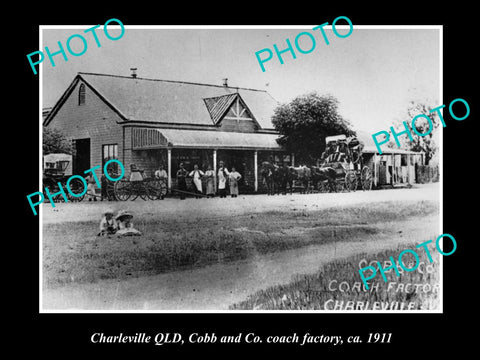 OLD LARGE HISTORIC PHOTO OF CHARLEVILLE QLD, THE COBB & CO COACH FACTORY c1911