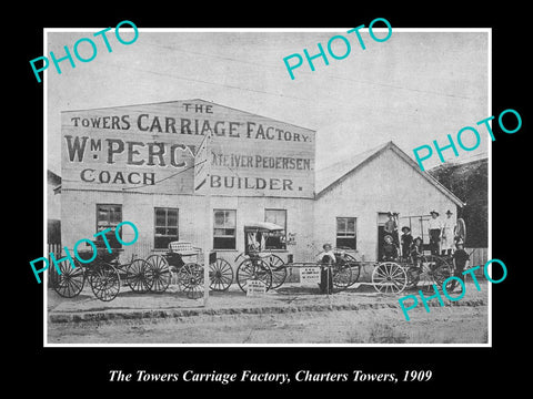 OLD LARGE HISTORIC PHOTO OF CHARTERS TOWERS QLD THE TOWERS CARRIAGE FACTORY 1909