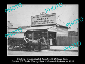 OLD LARGE HISTORIC PHOTO OF CHELSEA VICTORIA, VIEW OF CLARKES GENERAL STORE 1920