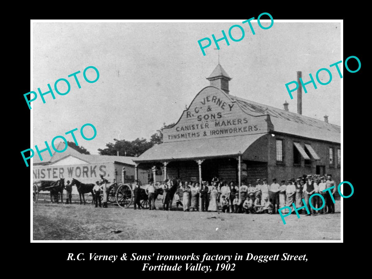 OLD LARGE HISTORIC PHOTO OF FORTITUDE VALLEY QLD, VERNEYS IRONWORKS FACTORY 1902