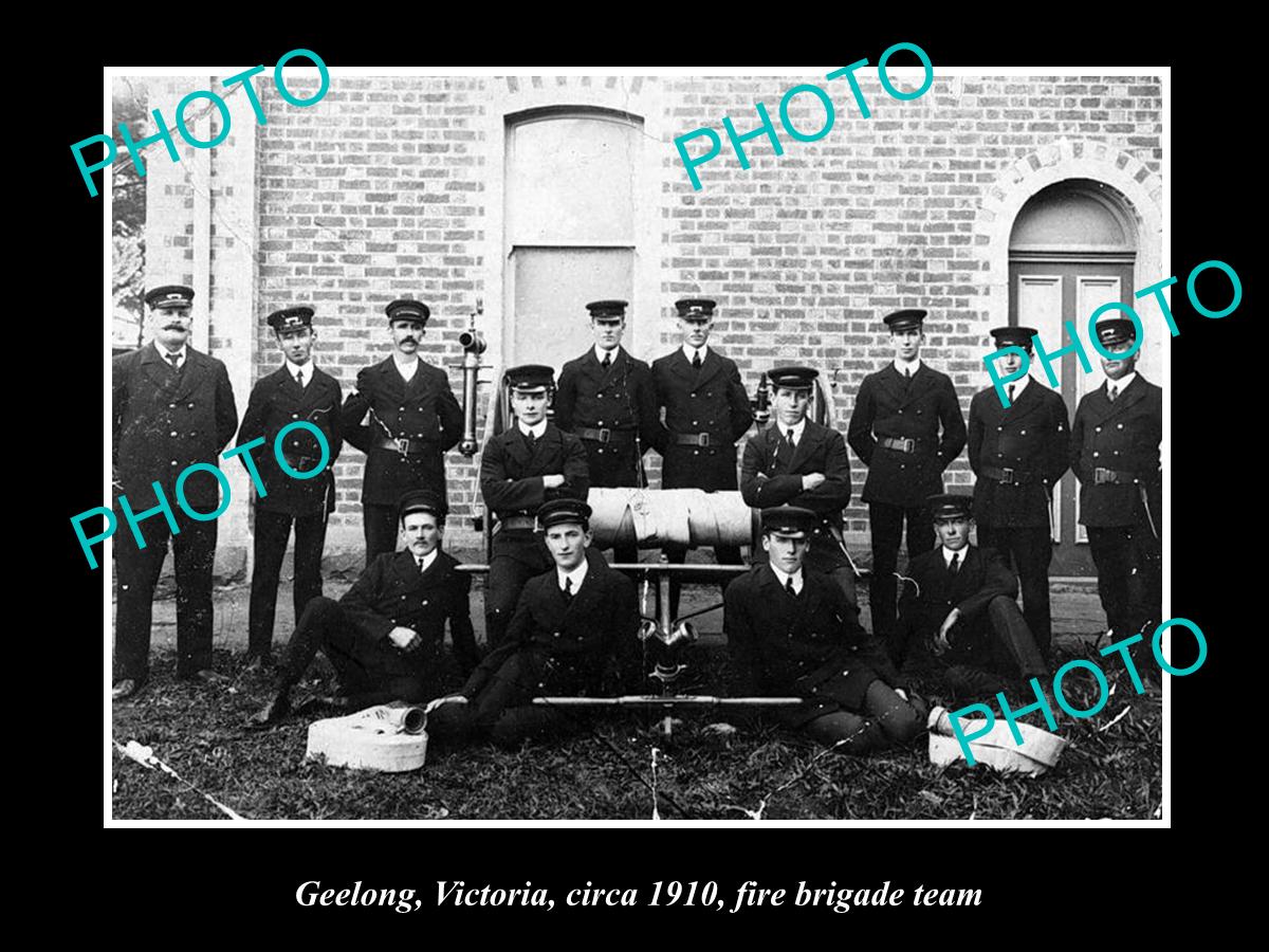 OLD LARGE HISTORIC PHOTO OF GEELONG VICTORIA, THE FIRE BRIGADE TEAM c1910