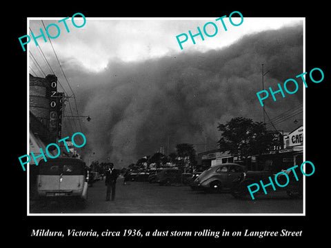 OLD LARGE HISTORIC PHOTO OF MILDURA VICTORIA, APPROACH OF THE DUST STORM c1936