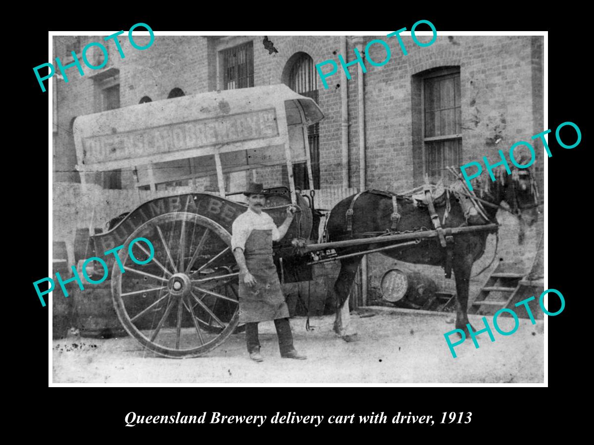 OLD LARGE HISTORIC PHOTO OF QUEENSLAND BREWERY DELIVERY CART, BULIMBA BEER c1913