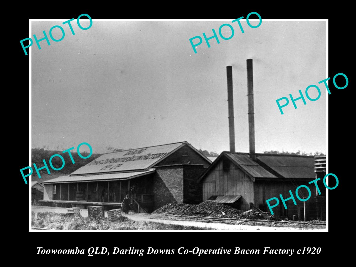 OLD LARGE HISTORIC PHOTO OF TOOWOOMBA QLD, THE DARLING DOWNS BACON FACTORY c1920