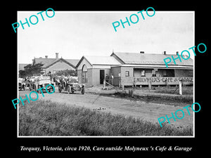 OLD LARGE HISTORIC PHOTO OF TORQUAY VICTORIA, MOLYNEUXS CAFE & GARAGE c1920