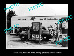 OLD LARGE HISTORIC PHOTO OF ASCOT VALE VICTORIA, MOBIL OIL COMPANY SERVO 1954