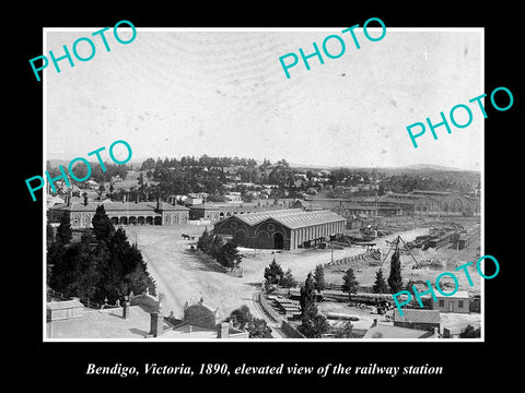 OLD LARGE HISTORIC PHOTO OF BENDIGO VICTORIA, VIEW OF THE RAILWAY STATION c1890