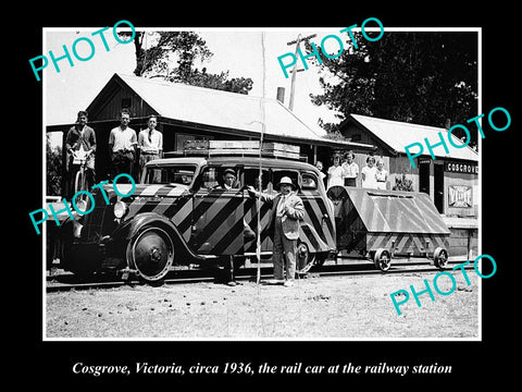 OLD LARGE HISTORIC PHOTO OF COSGROVE VICTORIA, THE RAILWAY STATION & CAR 1936