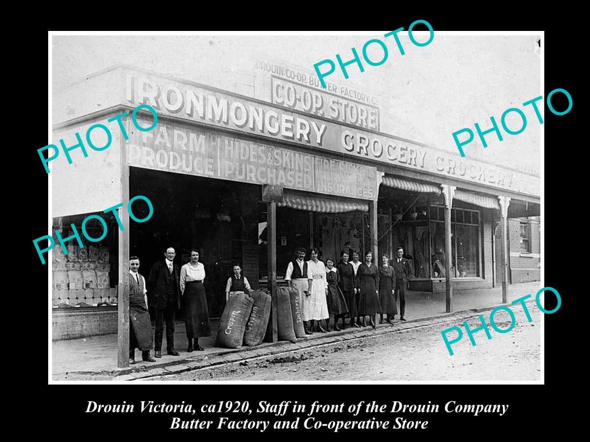 OLD LARGE HISTORIC PHOTO OF DROUIN VICTORIA, THE BUTTER CO-OP STORE c1920