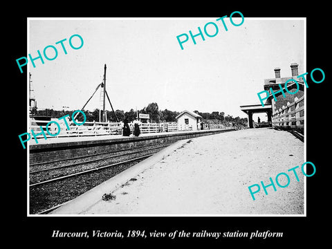 OLD LARGE HISTORIC PHOTO OF HARCOURT VICTORIA, VIEW OF THE RAILWAY STATION c1894