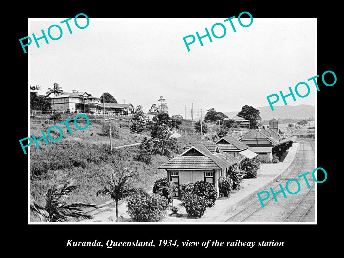 OLD LARGE HISTORIC PHOTO OF KURANDA QLD, VIEW OF THE RAILWAY STATION c1934