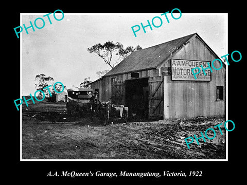 OLD LARGE HISTORIC PHOTO OF MANANGATANG VICTORIA, AA McQUEENS MOTOR GARAGE 1922