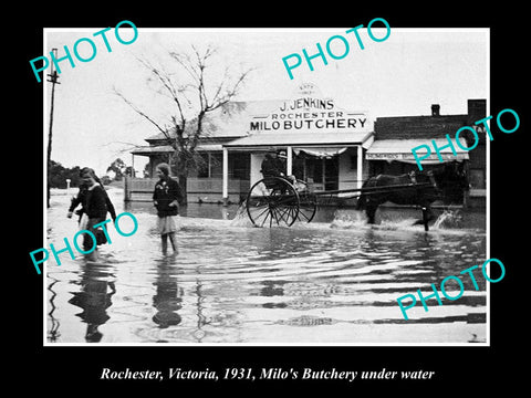 OLD LARGE HISTORIC PHOTO OF ROCHESTER VICTORIA, MILO BUTCHER SHOP & FLOODS c1931