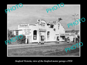 OLD LARGE HISTORIC PHOTO OF SEAFORD VICTORIA, MOBIL OIL SERVICE STATION c1950