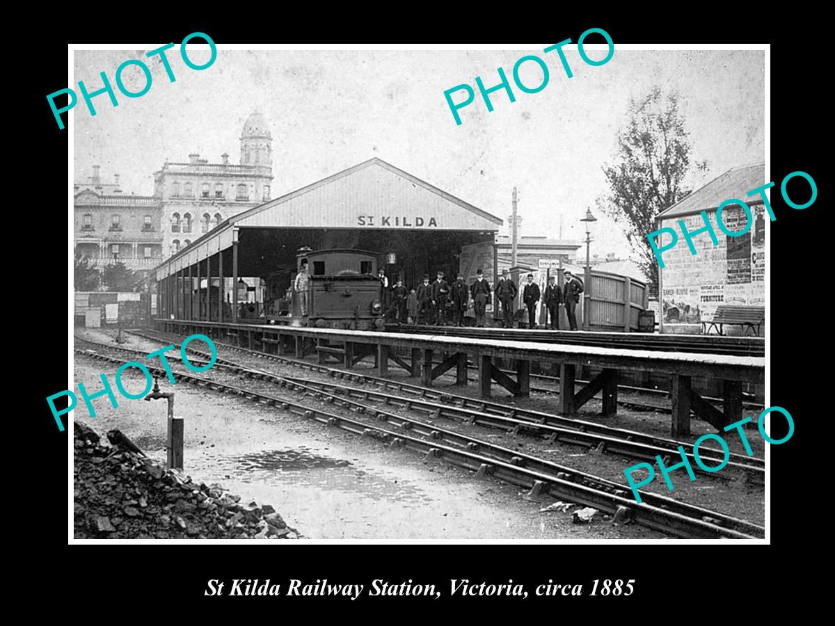 OLD LARGE HISTORIC PHOTO OF St KILDA VICTORIA, VIEW OF THE RAILWAY STATION c1885