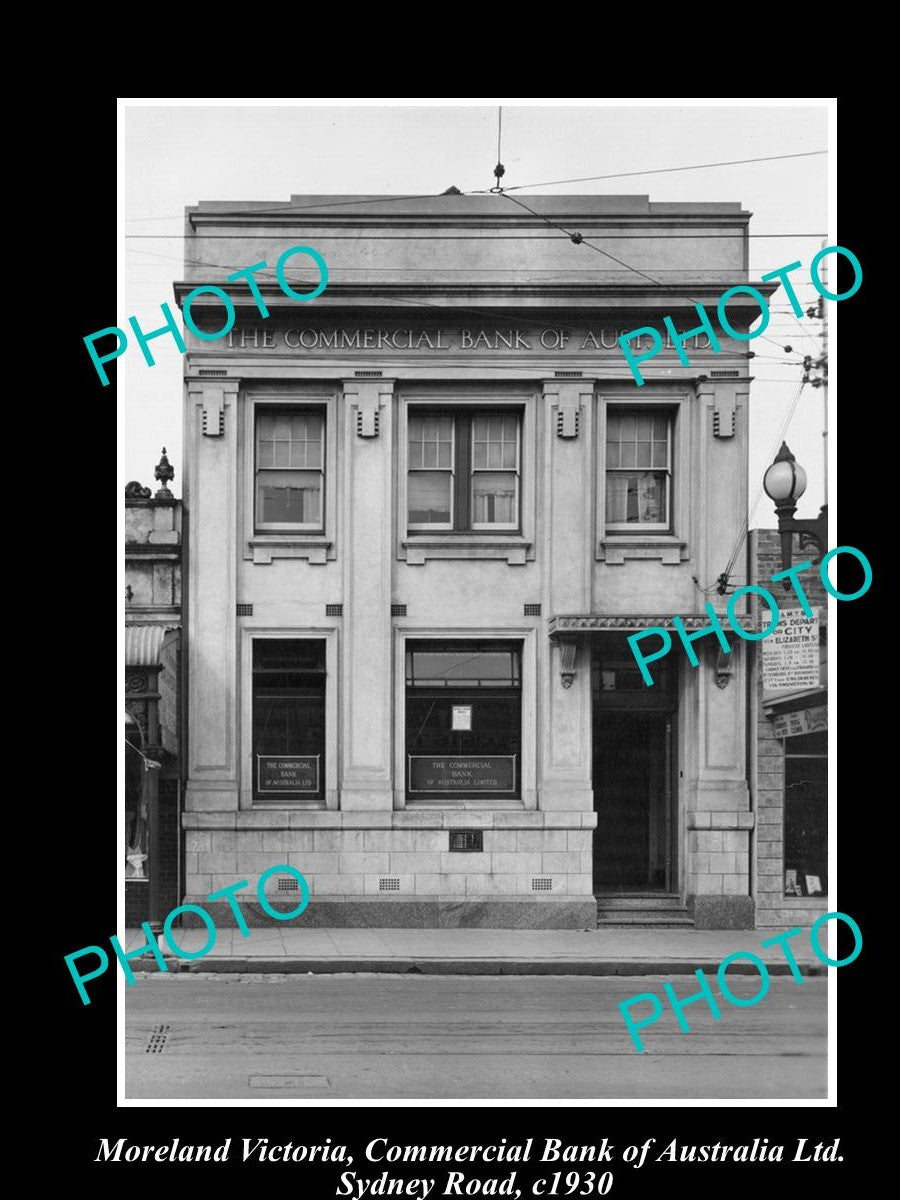 OLD LARGE HISTORIC PHOTO OF MORELAND VICTORIA, COMMERCIAL BANK OF AUSTRALIA 1930