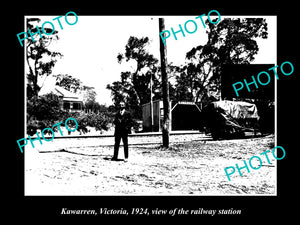 OLD LARGE HISTORIC PHOTO OF KAWARREN VICTORIA, VIEW OF THE RAILWAY STATION 1924