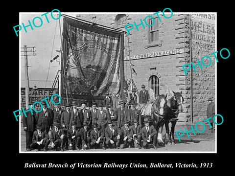 OLD LARGE HISTORIC PHOTO OF BALLARAT VIC, VICTORIAN RAILWAYS UNION MARCH c1913