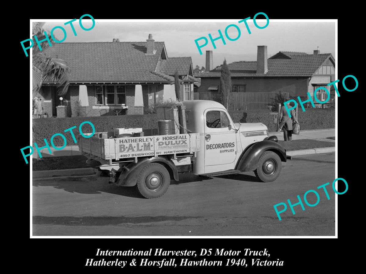 OLD HISTORIC PHOTO OF INTERNATIONAL HARVESTER D5 TRUCK, HAWTHORN VICTORIA c1940