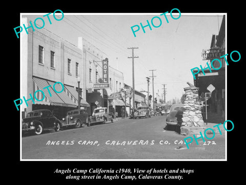 OLD LARGE HISTORIC PHOTO OF ANGELS CAMP CALIFORNIA, VIEW OF MAIN STREET c1940