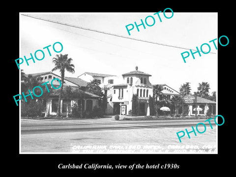 OLD LARGE HISTORIC PHOTO OF CARLSBAD CALIFORNIA, VIEW OF CARLSBAD HOTEL c1930