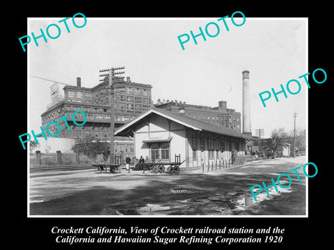 OLD LARGE HISTORIC PHOTO OF CROCKETT CALIFORNIA, VIEW OF RAILWAY STATION c1920