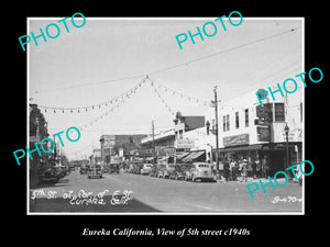 OLD LARGE HISTORIC PHOTO OF EUREKA CALIFORNIA, VIEW OF 5th STREET c1940s