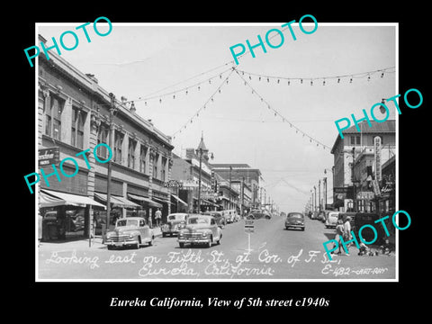 OLD LARGE HISTORIC PHOTO OF EUREKA CALIFORNIA, VIEW OF 5th STREET c1940s 1