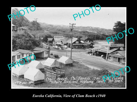 OLD LARGE HISTORIC PHOTO OF EUREKA CALIFORNIA, VIEW OF CLAM BEACH TOWN c1940