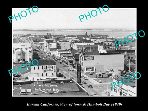 OLD LARGE HISTORIC PHOTO OF EUREKA CALIFORNIA, VIEW OF TOWN & HUMBOLT BAY 1940